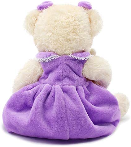 Oits-cute Small Baby Teddy Bear with Cloth Cute Stuffed Animal Soft Plush Toy 10" (Purple Dress with Rabbit)