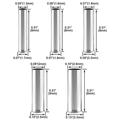 Baomain AWG 22/20 / 18/16 / 14 Long: 8mm Wire Copper Crimp Connector Non Insulated Ferrule Pin Cord End Terminal 500pcs