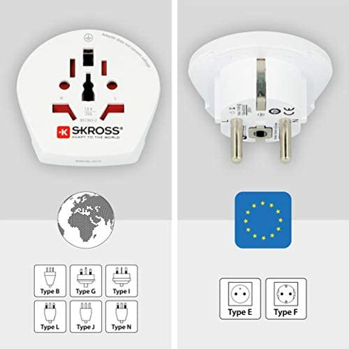 Skross World to Europe Country Travel Adaptor, White