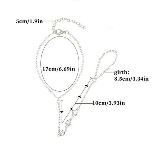 Obmyec Boho Crystal Finger Ring Bracelets Silver Rhinestone Hand Chain Slave Hand Harness Bracelet Accessories for Women and Girls