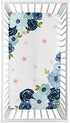 Sweet Jojo Designs Navy Blue and Pink Watercolor Floral Girl Fitted Crib Sheet Baby or Toddler Bed Nursery Photo Op - Blush, Green and White Shabby Chic Rose Flower