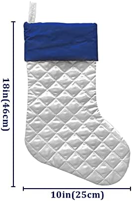 Ivenf Christmas Stockings, 4 Pcs 18 inches Blue Silver Faux Silk Quilted Thick Luxury Stockings, for Family Holiday Xmas Fireplace Decorations