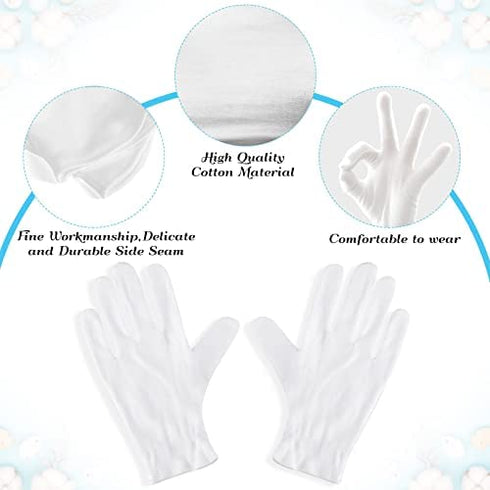 Paxcoo 6 Pairs XL White Cotton Gloves for Dry Hand Moisturizing Cosmetic Eczema Hand Spa and Coin Jewelry Inspection