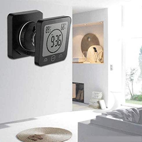 Digital Bathroom Shower Wall Clock Timer with Alarm, Waterproof for Water Spray, Touch Screen Timer, Temperature Humidity Display with Suction Cup Hanging Hole (White)