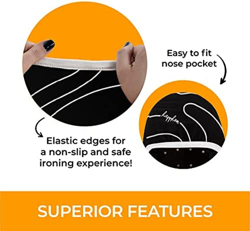 Ironing Board Cover and Pad Extra Thick Heavy Duty Padded 4 Layers, Silver Coated Ironing Board Cover, Non Stick Scorch and Stain Resistant Standard Size 15x54 with Elasticized Edges (Circle Black)