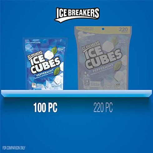 ICE BREAKERS ICE CUBES Peppermint Sugar Free Chewing Gum, Made with Xylitol, 8.11 oz Pouch (100 Pieces)