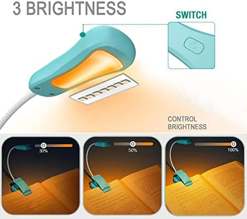 Vekkia Rechargeable Amber Reading Light, Book Light for Reading in Bed, 3 Levels, Up to 70 Hours Reading, Best Gift for Bookworms, Travel&Kids (Blue)