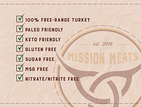Mission Meats Sugar Free Keto Snacks Free Range Turkey Sticks Whole 30 Gluten Free MSG Free Nitrate Nitrite Free Paleo Healthy Snacks Natural Meat Sticks Turkey Jerky Zero Sugar Protein Snacks