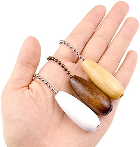 Thyores 6 Pieces Wooden Ceiling Fan Pull Chain, Pull Chain Extension for Ceiling Light Fan Chain (Brown, White and Wood Color)
