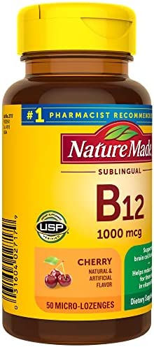 Nature Made Vitamin B12 Sublingual, Easy to Take Vitamin B12 1000 mcg for Energy Metabolism Support, 50 Sugar Free Micro-Lozenges, 50 Day Supply