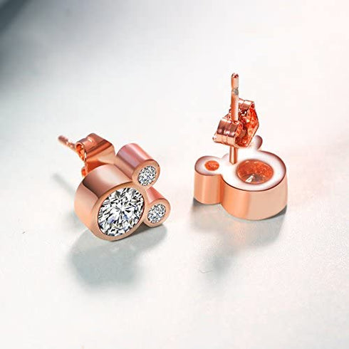 ERLUER Women's Mickey Stud Earrings Mouse Shape Rose Gold Platinum Plated Zircon Crystal Fashion Jewelry Earring For Women Party Gifts