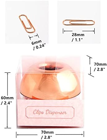 MEI YI TIAN 100pcs 28mm Paper Clips Medium with Paper Clips Holder Built-in Magnetic Ring for Desk Organizer Accessories (Rose Gold)