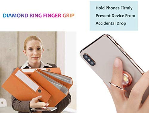 lenoup Glitter Bling Bling Phone Ring Holder, Sparkle Phone Ring Artificial Diamond Stand, Rhinestone Cell Phone Finger Ring for Phones,Pad(Rose Gold)