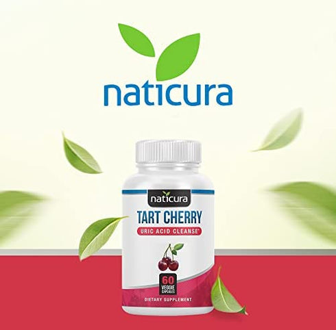 Naticura Tart Cherry Uric Acid Cleanse - Uric Acid Joint and Muscle Support Supplement - Tart Cherry with Turmeric, Cranberry, Pomegranate, Celery Seed Extract, Bromelain - 60 Tart Cherry Capsules