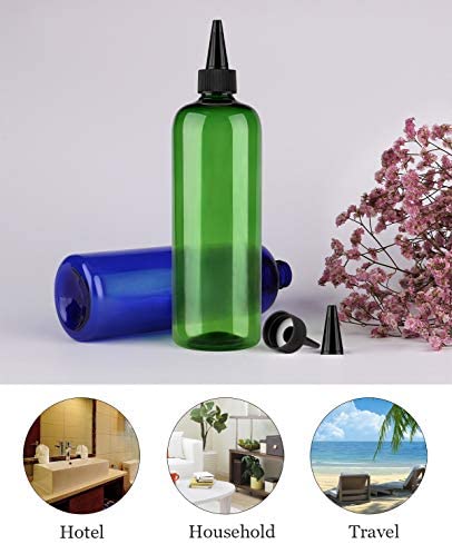 sdoot Hair Color Bottle Applicator, Applicator Bottle, 16 Ounce 2 Pack 2 Squeeze Bottle for Hair PET Plastic Refillable Bottles with Twist Top Cap- Green and Blue