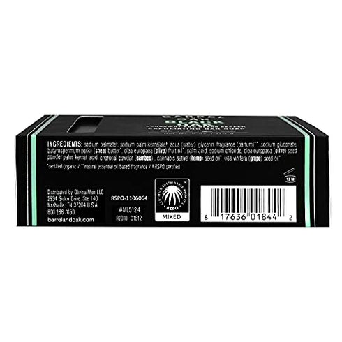 Barrel and Oak - Exfoliating Bar Soap, Men's Soap Bar, Natural Exfoliator, Deep Cleans Pores & Removes Dead Skin, Certified Sustainable Palm Oil, Charcoal Powder, & Olive Stone, Vegan(Black Oak, 6 oz)