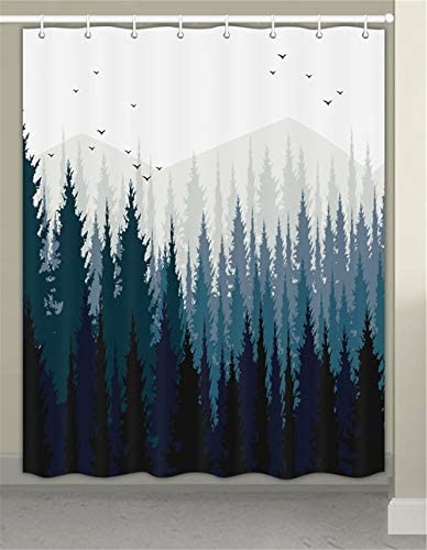 JAWO RV Shower Curtain Gradient Ombre Mountain Forest Landscape for Camper Trailer Camping Bathroom 47 X 64 Inches