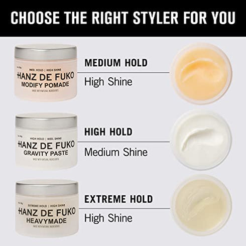 Hanz de Fuko Modify – Premium Men’s Hair Styling Pomade – Medium Hold, High Shine – Certified Organic Ingredients, 2 oz.