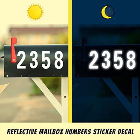 White Mailbox Numbers Reflective - 5 Sets Mailbox Numbers Sticker for Outside Vinyl Waterproof Number Decal, 3 inch Self Adhesive Address Numbers for Door, Business, Address Number (0-9 )