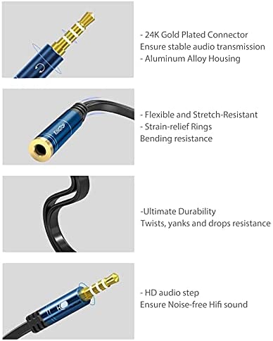 KINGTOP 3.5mm Combo Audio Adapter Cable Compatible for PS4,PS5,Xbox One S,Switch,Tablet,Mobile Phone,PC Gaming Headsets and New Version Laptop(Blue)