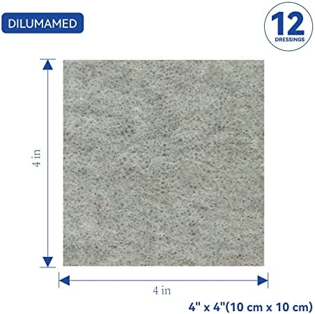 DILUMAMED Silver Calcium Alginate Wound Dressing 4"x4"(Pack of 12), High Absorption Bandage Patch for Bed Sore, Pressure Sore, Leg Ulcer, Diabetic Foot Wound Care