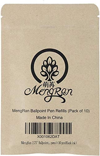 MengRan 2.75'' Ballpoint Pen Refills,Standard D1 Ballpoint Pen Refill (Remove Black Hat),Metal Refill,Black Ink,(Pack of 10)