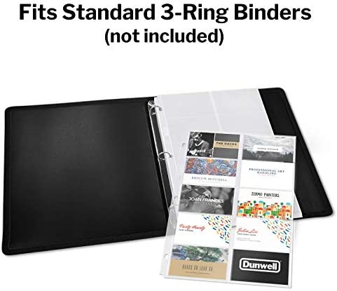 Dunwell Business Card Holder Sleeves - (10 Pack), for 200 Cards, Heavyweight Plastic Business Card Protector Sheet, Each 3-Hole Punched Sleeve Holds 20 Business Cards, Fits 3-Ring Binders