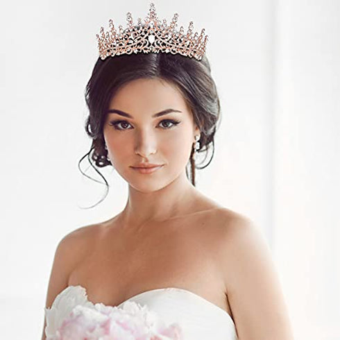 TOBATOBA Crystal Wedding Tiara for Women Rose Gold Crown for Women Royal Queen Crown Headband Metal Princess Tiara for Bride Quinceanera Headpieces for Birthday Prom Pageant Halloween Costume Cosplay