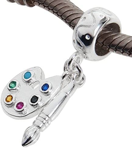 Paint Pallet and Brush Charm 925 Sterling Silver Beads Compatible for Most European Snake Chain Bracelets