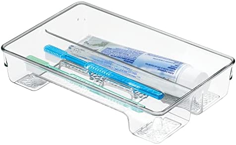 mDesign Plastic Toothbrush Holder, Storage Organizer Bin for Bathroom Vanity, Drawer, Cabinet, Closet - Holds Electric Spin Toothbrush, Toothpaste, Dental Floss Picks, Teeth Whitening Strips - Clear