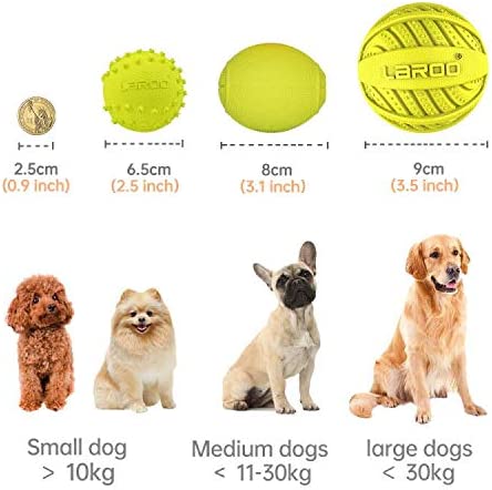 LaRoo Squeaky Dog Ball Toy, Durable Natural Rubber Squeaker Ball Floating Throwing Training, Teeth Cleaning Chew Toy for Pet Small Medium Large Dogs (6.5cm Green)
