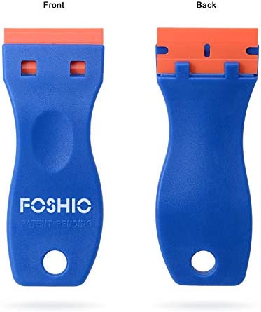 FOSHIO Plastic Razor Blade Scraper Include 2PCS Scraper Tool and 100PCS Blades for Gasket Remover, Labels Decal and Adhesive Remover for Windows and Glass,Blue
