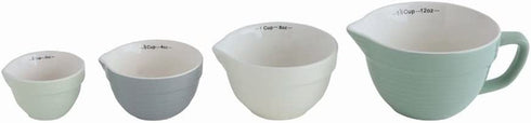Batter Bowl Shaped Mint Mist Hues 6.5 x 5 Stoneware Measuring Cups, Set of 4