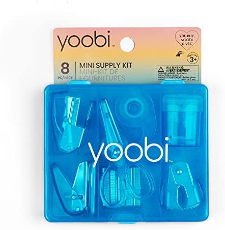 Yoobi Blue Mini Office Supply Kit – Mini School Supplies Kit for Kids & Adults – Includes Scissors, Mini Stapler, Staple Remover, Staples, Tape Dispenser & More – School, Home or Office Supplies Kit