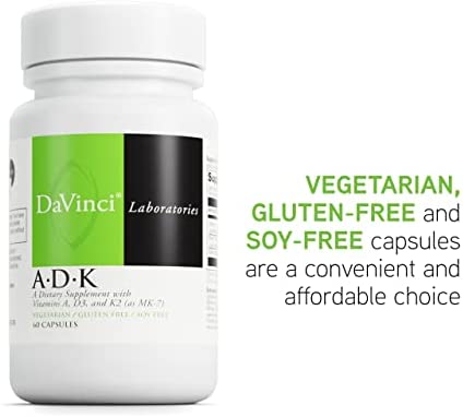 Davinci Labs ADK - Dietary Supplement to Support Bone Structure, Heart Health and Immune Function - with Vitamin A, Vitamin D3 5,000 IU and Vitamin K2 - Gluten-Free - 60 Vegetarian Capsules