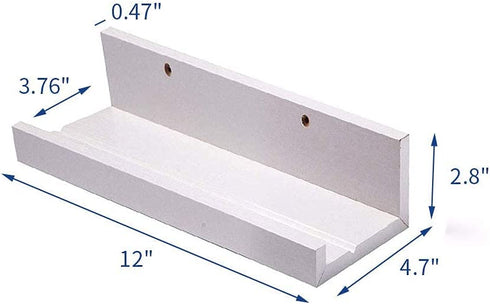 Muzilife 12 Inch White Floating Shelves - Set of 2 Rustic Wood Floating Shelves - Wall Mounted Small Picture Ledge for Bathroom, Bedroom, Living Room