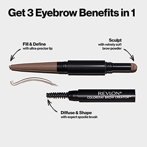 Eyebrow Pencil & Powder by Revlon, ColorStay Brow Creator 2-in-1 Eye Makeup with Spoolie, Longwearing with Precision Tip, 600 Blonde, 0.23 Oz