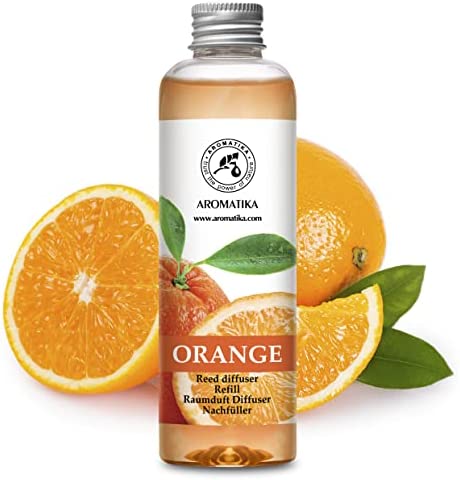 Orange Reed Diffuser Refill 6.8 Fl Oz - Room Fragrance Diffuser w/ Natural Essential Orange Oil - Best for Aromatherapy - Reed Diffuser Oil Refill Orange - Home - Office - Restaurant - Boutique