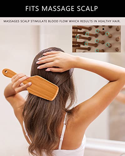 BFWood Bamboo Paddle Hairbrush with Bamboo Bristles for Massaging Scalp
