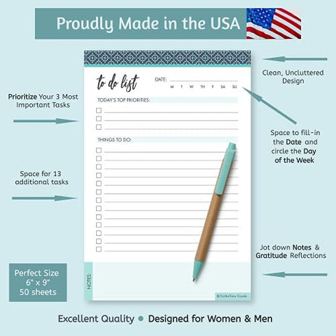 To Do List Notepad by ScribeTime Goods - Things To Do Notepad - Daily To Do List Planner - To Do Planner - Daily Planner Notepad - Made in the USA - Checklist Notepad - Task Pad - 6" x 9", 50 pages