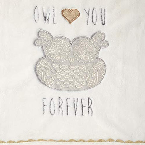 Levtex Baby - Night Owl Plush Blanket - Appliqued and Embroidered Owl with RIC Rac Trim - Owl Love You Forever - Grey, Tan and Cream - Nursery Accessories - Blanket Size: 30 x 40 in.