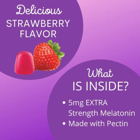 Vitafive Extra Strength Melatonin Gummies 5mg for Adults- Gummy Vitamins - Eco Friendly, Natural Strawberry Flavor, Vegetarian, Gluten Free, Allergen Free, Kosher, Halal - 60 Count