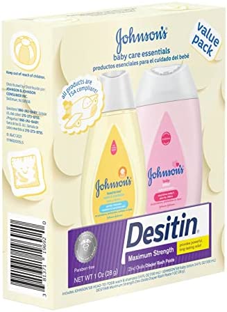 Johnson's Baby Care Essentials Gift Set, Baby Skincare Set with Body Wash & Shampoo, Body Lotion, & Zinc Oxide Diaper Rash Paste for Baby's Delicate Skin, Value Pack, Travel-Size, 3 Items