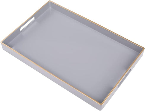 MAONAME Grey Serving Tray with Handles, Modern Decorative Tray for Coffee Table, Plastic Rectangular Tray for Ottoman, Bathroom, Decor, 15.75 x 10.2 x1.57