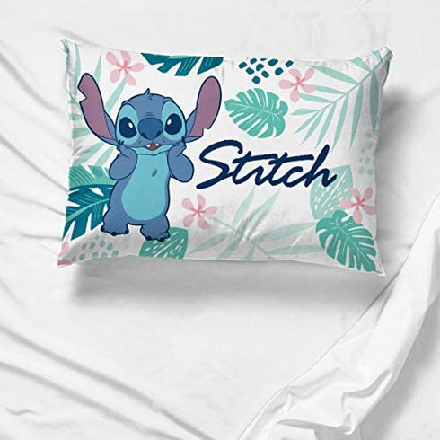Jay Franco Disney Lilo & Stitch Misty Palm 1 Pack Pillowcase - Double-Sided Kids Super Soft Bedding (Official Disney Product)