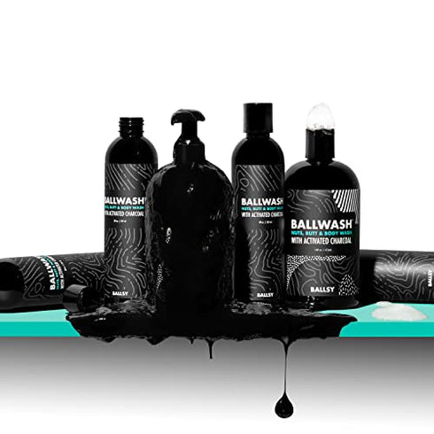 Ballsy Ballwash Wood You Be Mine Charcoal Body Wash for Men, Natural Soap, Moisturizing, Shower Gel, w/ Coconut Oil and Aloe Vera, Drift & Dunes Scent, 8 Fl oz