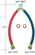 Rubber Washing Machine Y Mixer Hose Connector, Hot and Cold Color Coded, 3/4" Fittings, 1 ft (12") Length