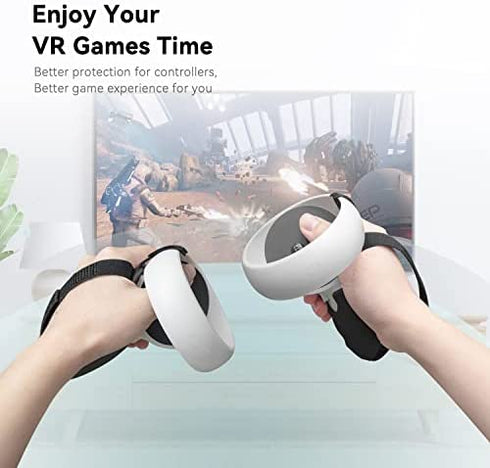 CNBEYOUNG Touch Controller Grip Cover Compatible with Meta/Oculus Quest 2, Anti-Throw Handle Sleeve Oculus Quest 2 Accessories with Nylon Adjustable Wrist Knuckle Strap(Black)