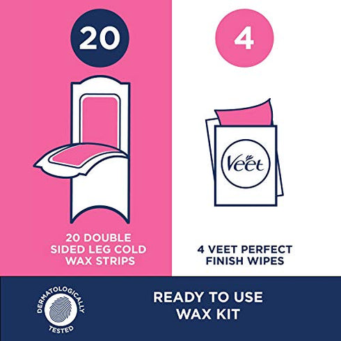 Veet Leg and Body Hair Remover Cold Wax Strips, 40 Count (Packaging May vary)