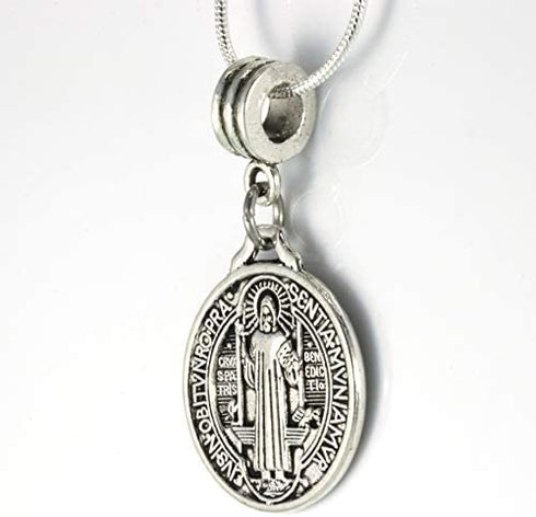 St Benedict Necklace | St Benedict Medals Pendant on a 22 inch Silver Plated Snake Chain Medallas de Hombre Gift for Men or Women Medalla de San Benito Saint Benedict Necklace of Protection